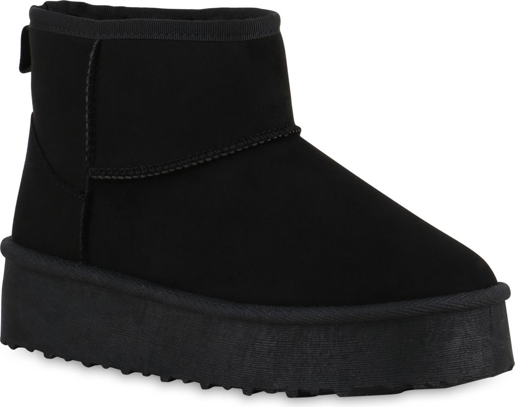 VAN HILL Damen Warm Gefütterte Winter Boots Profil-Sohle Plateau-Schuhe 840765, Farbe: Schwarz, Größe: 39