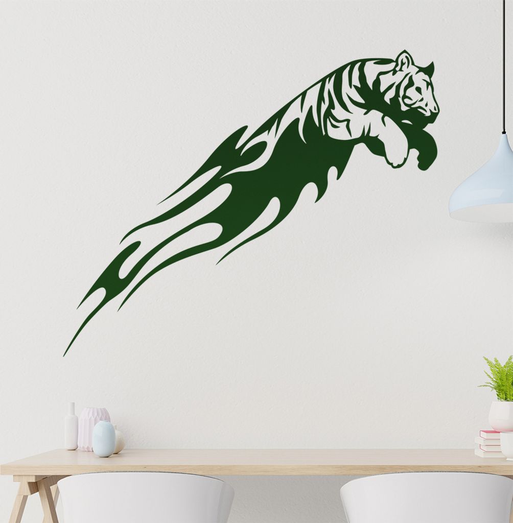 Flammen Tiger Wandtattoo in 6 Größen - Wandaufkleber Wall Sticker - Dekoration, Küche, Wohnzimmer, Schlafzimmer, Badezimmer
