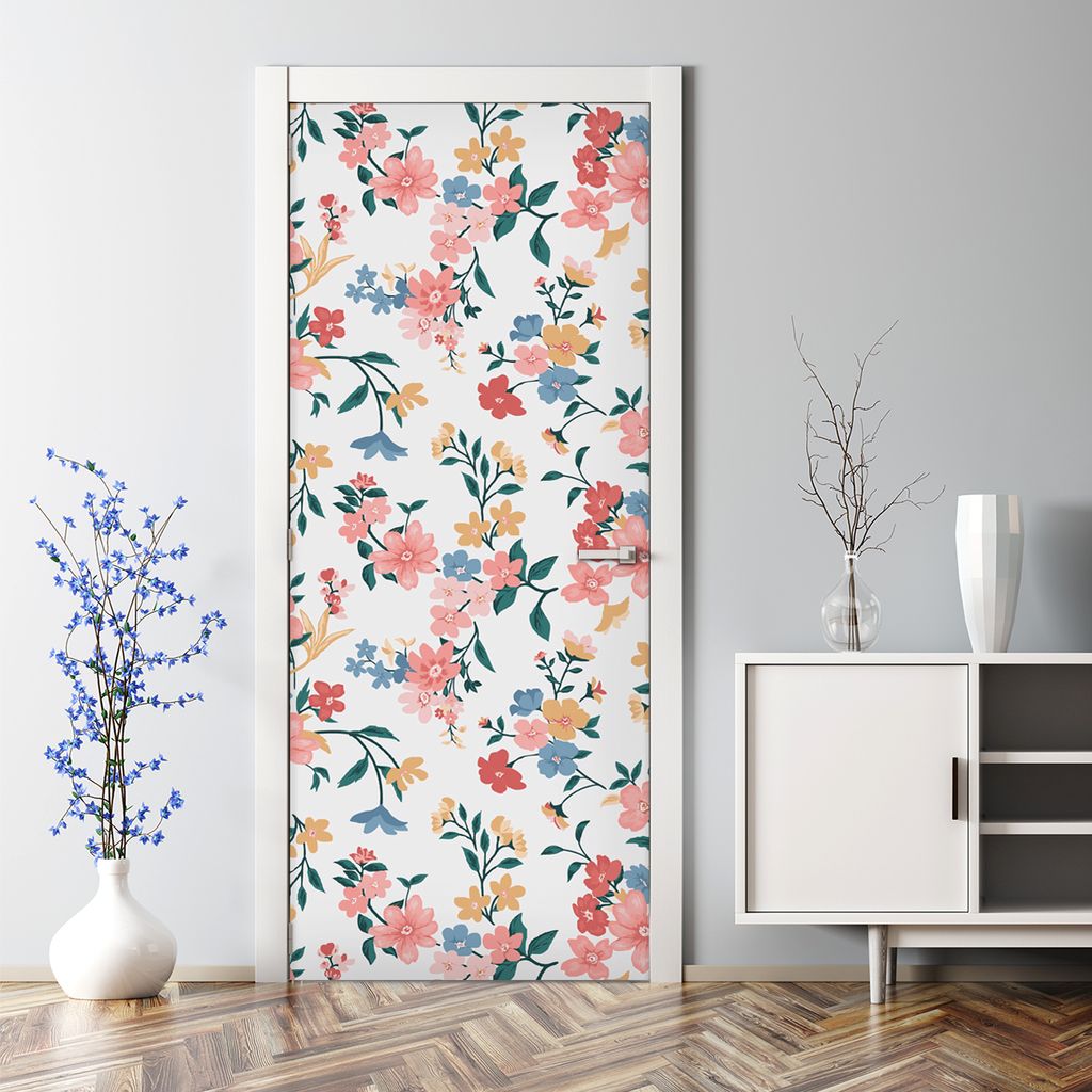 Dekorative Aufkleber selbstklebend Abnehmbarer Türposter Klebefolie Bunte Blumen Vintage 77 x 200 cm