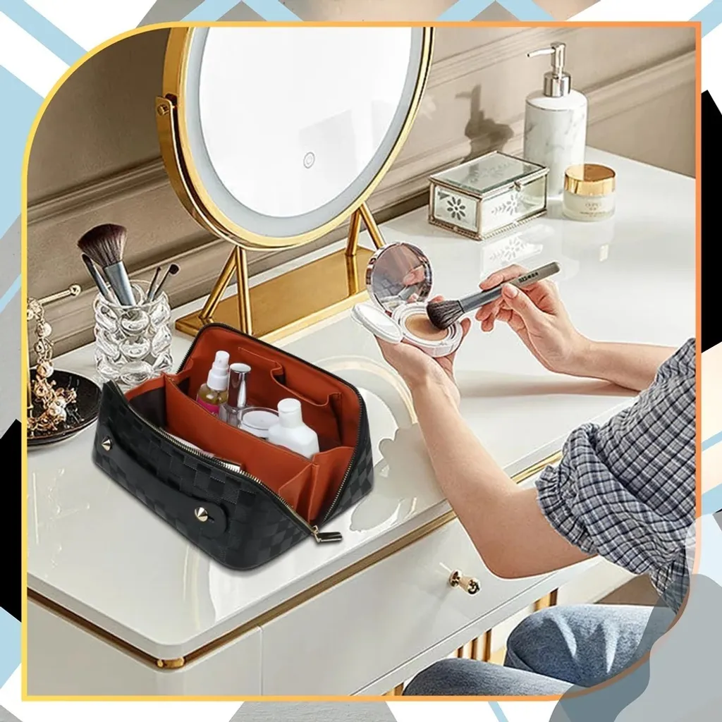 Trousse Trucchi Viaggio Ecopelle Nera 25cm - Organizer Make-up Chic - 6