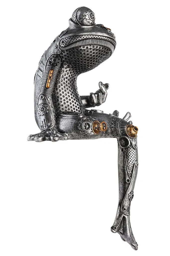 Statue Grenouille Décorative Steampunk, Figurine de Collection en Argent