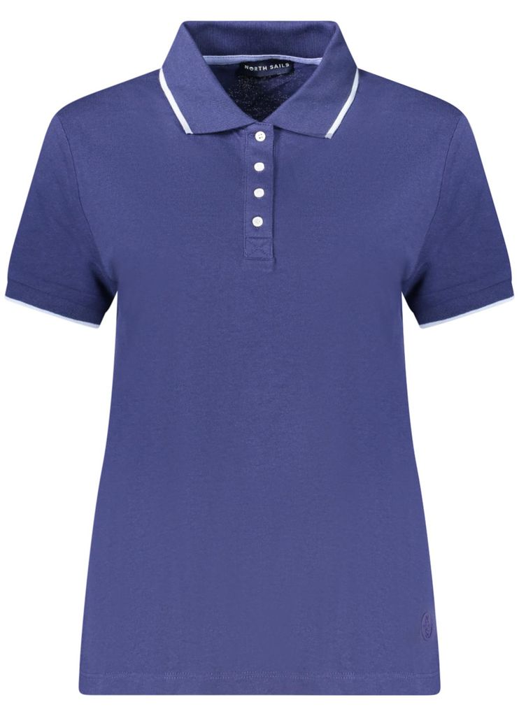 Damen Kurzarm-Poloshirt Blau mit Knöpfen und Kontrastdetails