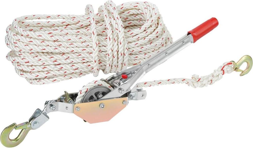 Rope Puller, 3/4 Ton (1,653 lbs) Pulling Capacity, with 100' of 0.6" dia. Rope, 2 Hook, Come Along Winch, Heavy Duty Ratchet Power Puller Tool for ...