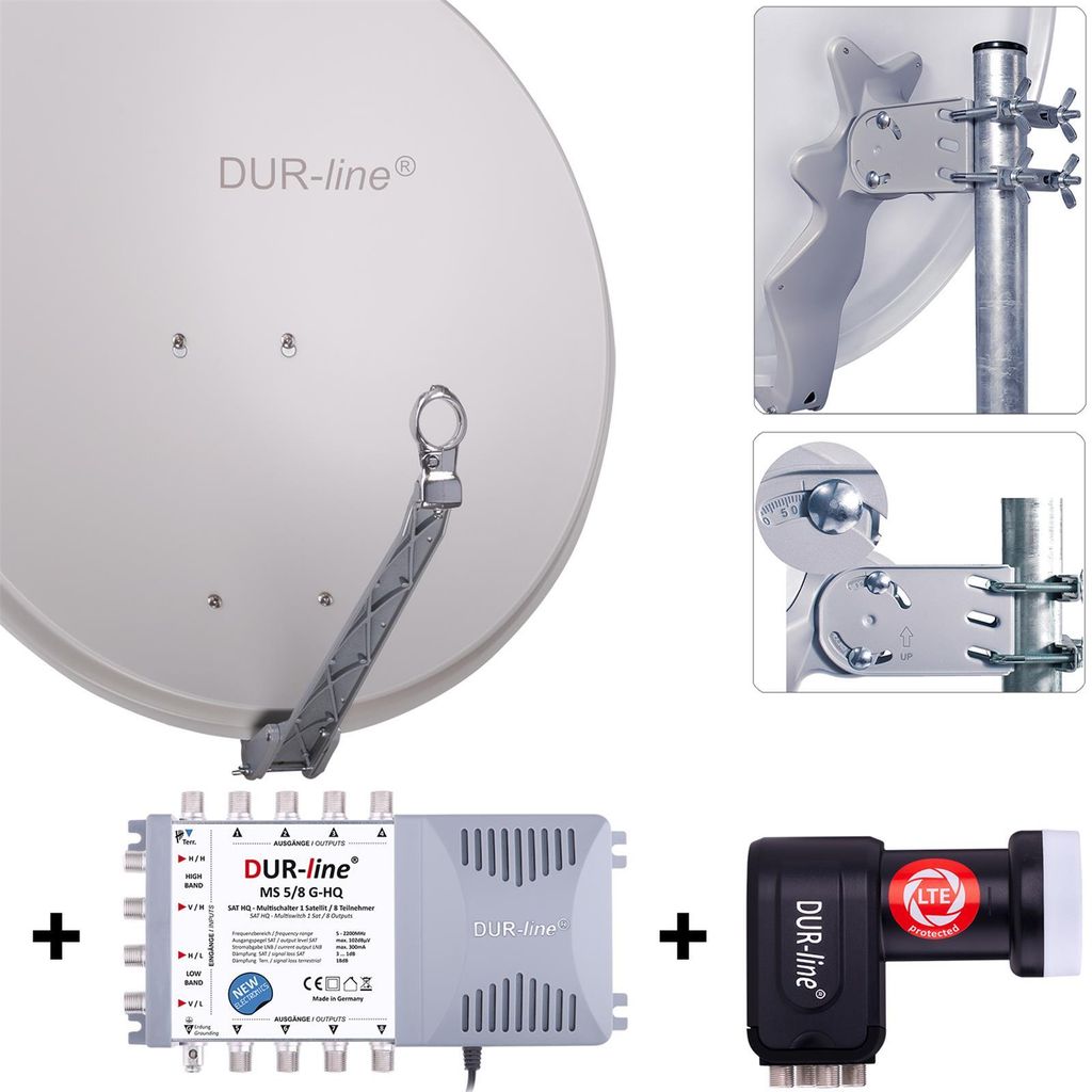 DUR-line Select 75/80cm Komplettanlage hellgrau 1xSAT/8TN