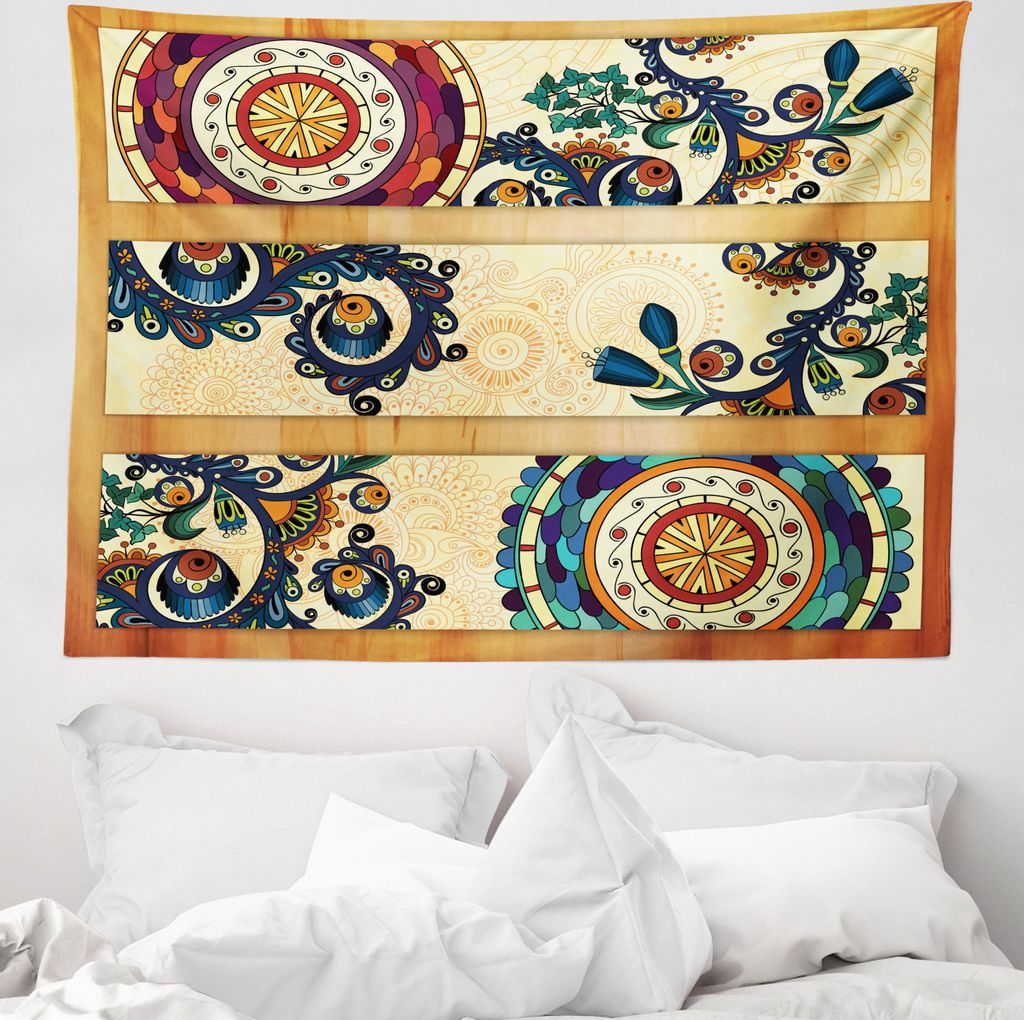 ABAKUHAUS Paisley Wandteppich, Eastern Batik-Art aus Weiches Mikrofaser Stoff Waschbar ohne Verblassen Digitaldruck, 150 x 110 cm, Mehrfarbig
