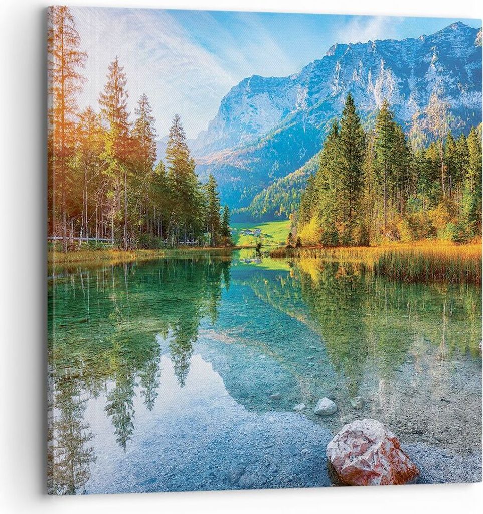 Bild auf Leinwand - Leinwandbild - Einteilig - Landschaft Berge Morgendämmerung - 70x70cm - Wand Bild - Wanddeko - Wandbilder - Leinwanddruck - Bi...