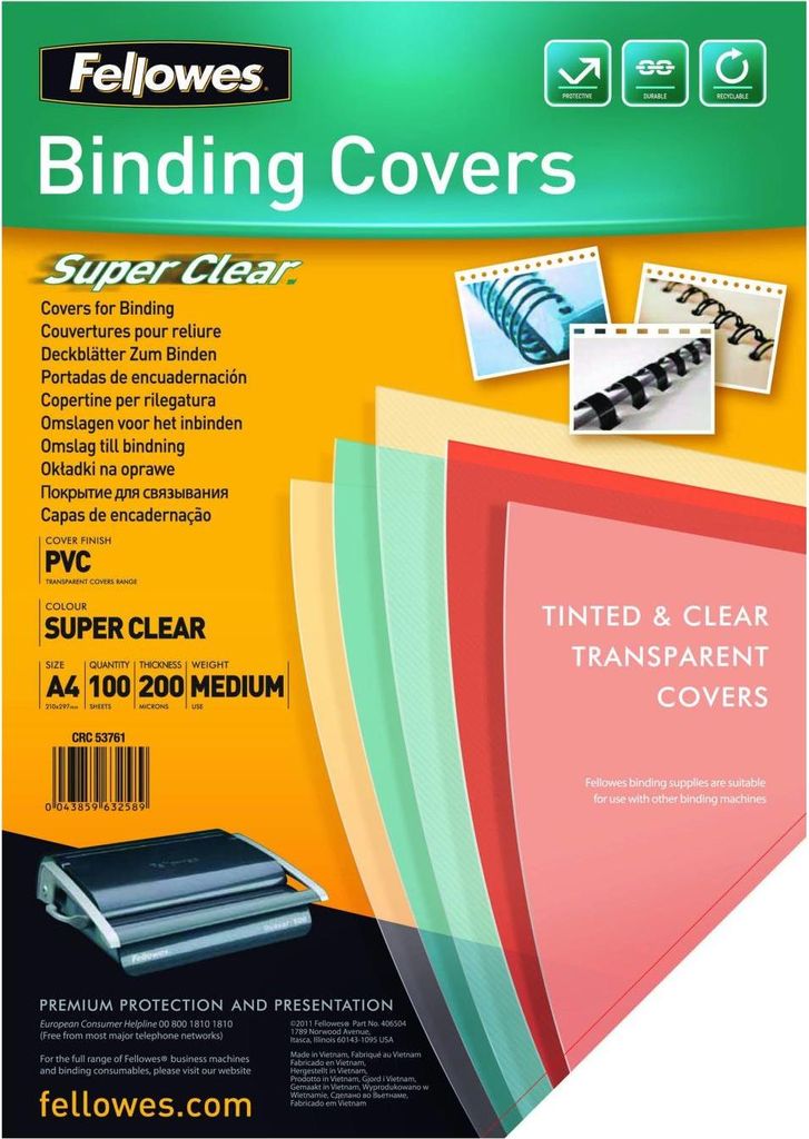Fellowes 5376001, A4, PVC, Průhledná, 0,15 mm, 297 mm, 1 mm Obrázek produktu 