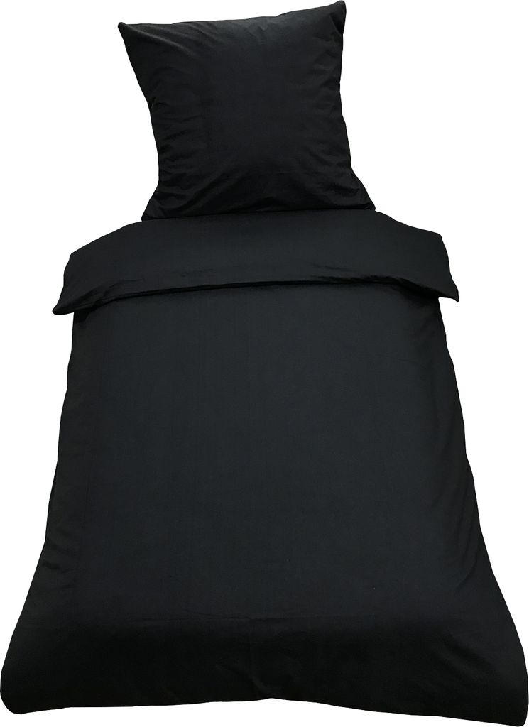 2 teilige Uni Bettwäsche 135 x 200 cm schwarz Einfarbig Renforce Baumwolle