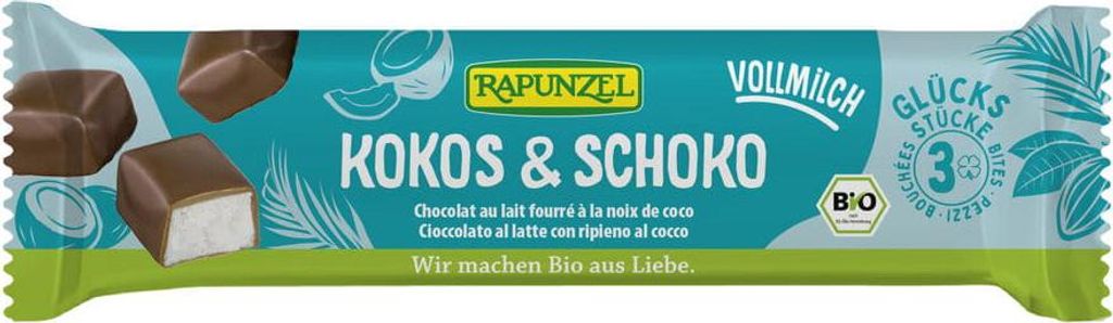 BATONIKI KOKOSOWE W CZEKOLADZIE MLECZNEJ BIO 50 g - RAPUNZEL
