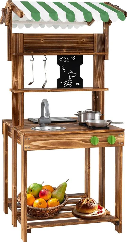 Cuisine de boue enfants Outdoor avec toit et tableau noir bois naturel