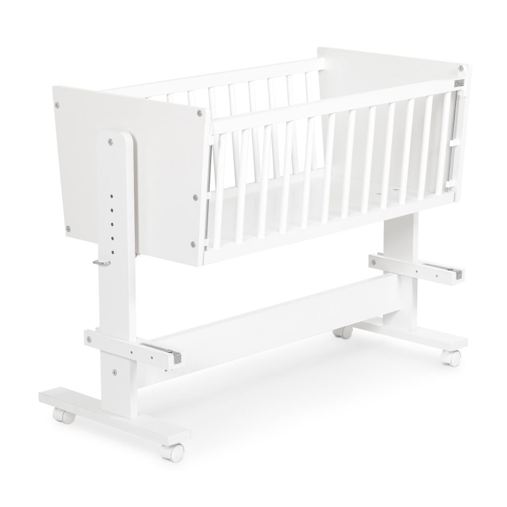 Klups ZOYA 5in1 Beistellbett & Wiege | Babybett auf Rollen | Kiefernholz Weiß | Multifunktional: Beistellbett, Wiege, Kinderbett, Sofa, Spielzeugt...