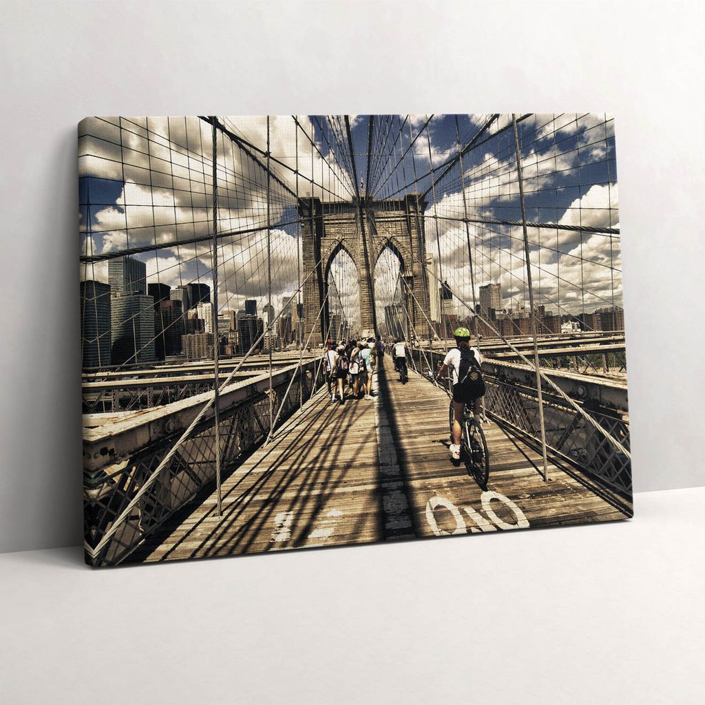 Blick auf die Brooklyn Bridge in New York – Leinwandbild Wandbild – 80x60 cm – Leinwandbilder – Wandbilder – Schlafzimmer – Flur