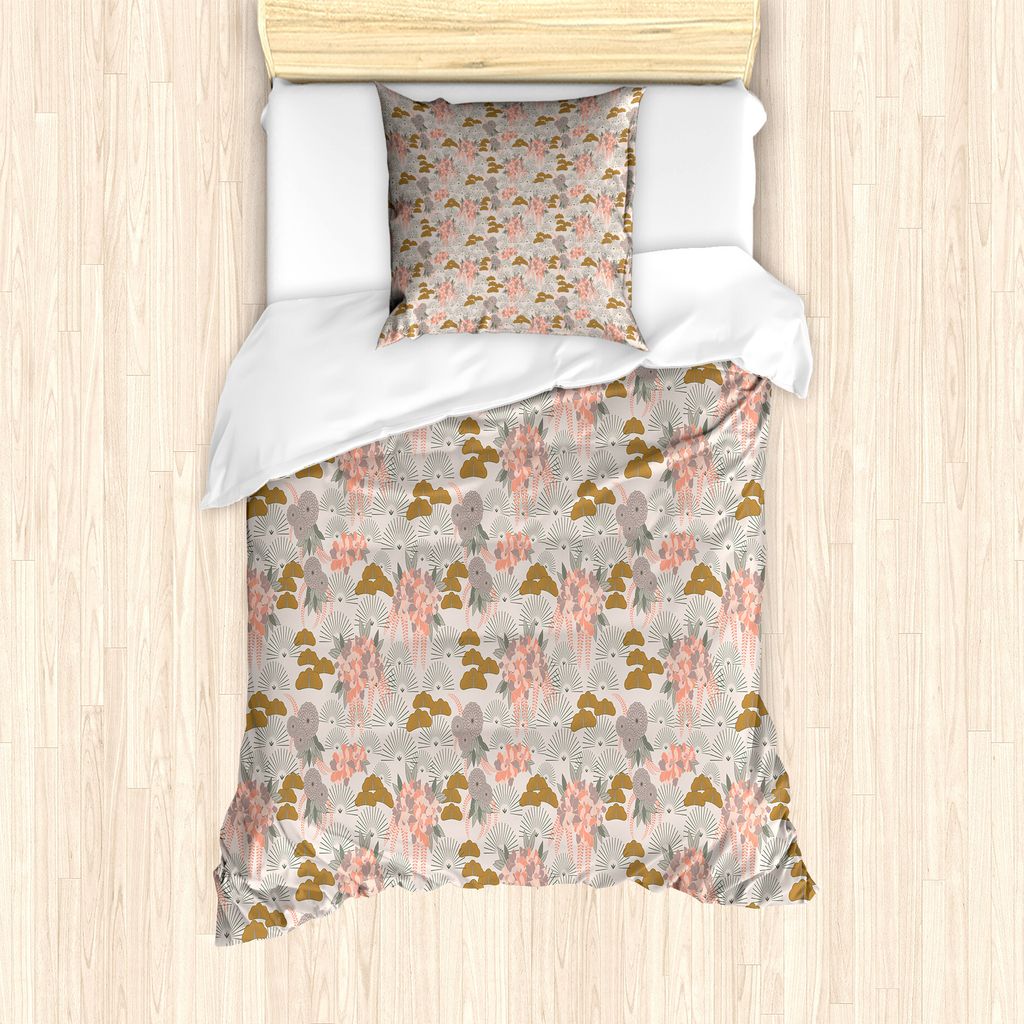 ABAKUHAUS Blumenweinlese Bettbezug Set für Einzelbetten, Aster Blumen Szene, Milbensicher Allergiker geeignet mit Kissenbezug, 135 cm x 200 cm - 8...