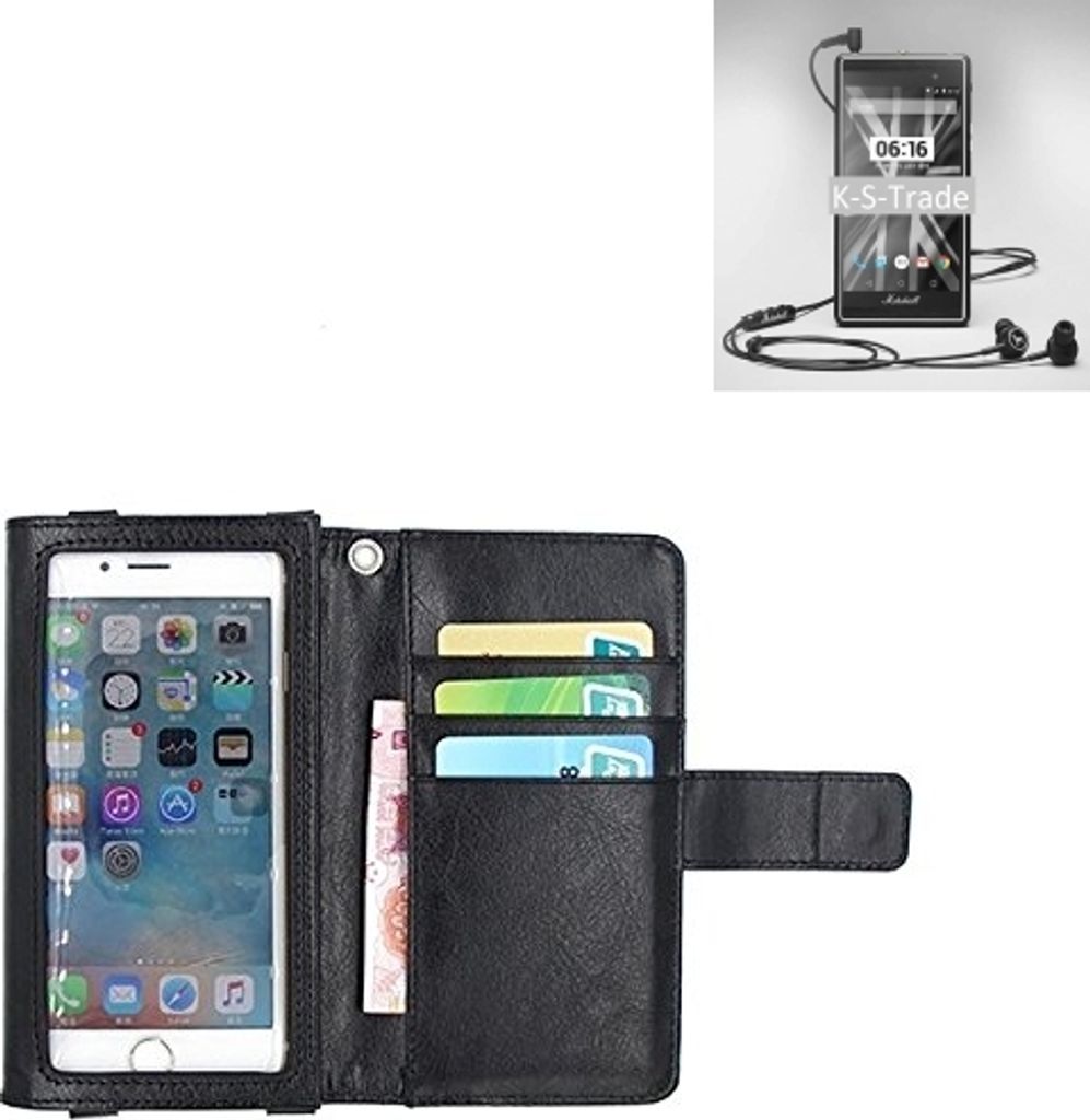 K-S-Trade Handy Hülle Schutz Hülle Kompatibel mit Marshall London Case mit Displayschutz / Schutzfolie Flip Cover Wallet case Etui Hülle schwarz