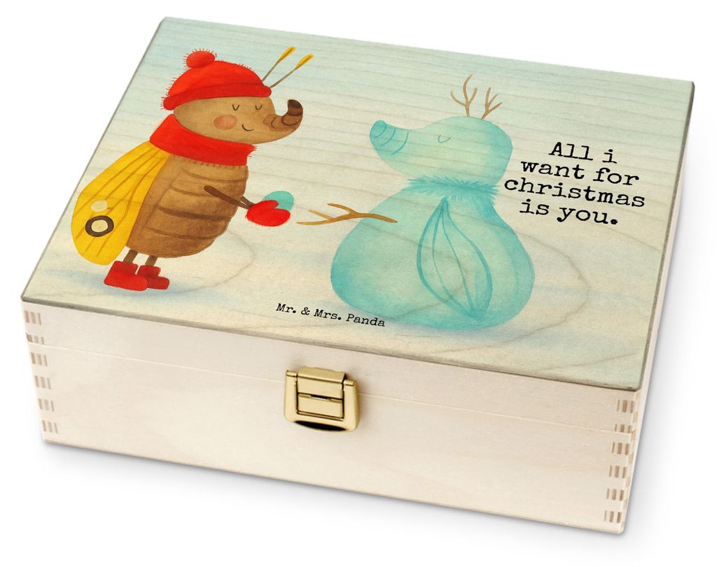 Mr. & Mrs. Panda Tee Box Nachtfalter Schneemann Design - Weiß - Geschenk, Aufbewahrung, Schnee, Teebox, Winter, Holz, Weihnachtsgruß, Teedose, We...