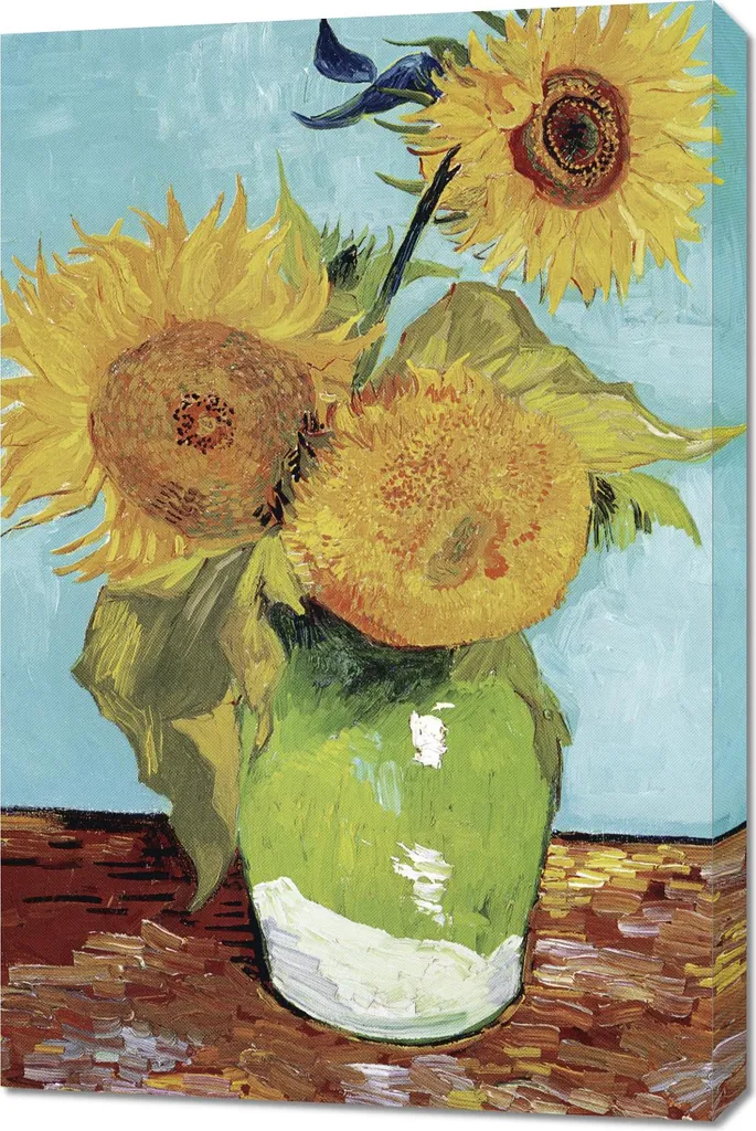 Vaso con tre girasoli Van Gogh - Quadro Vintage 60x90 su Tela