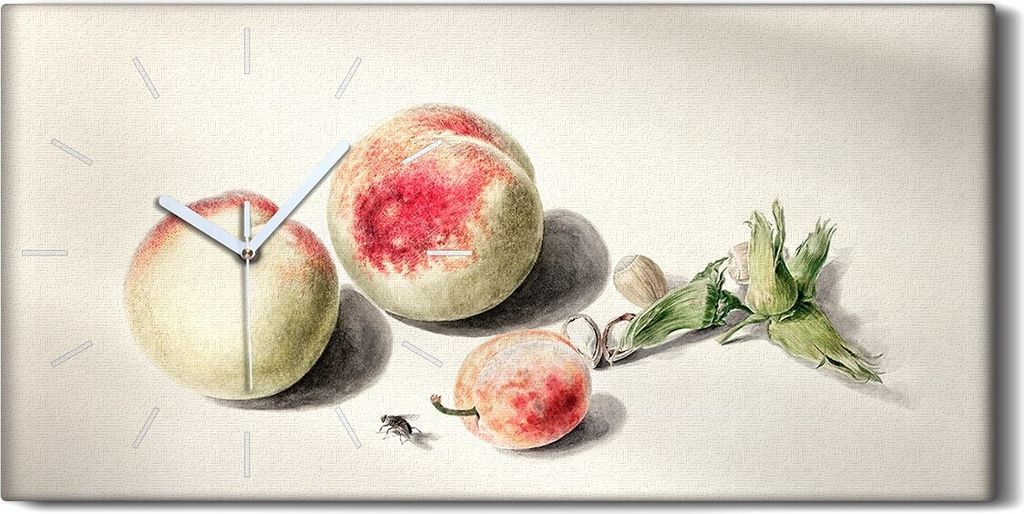 Küche Wohnzimmer Wand Leinwand Uhr 60x30 Gemälde Früchte Pfirsich Kunst - weiße Hände