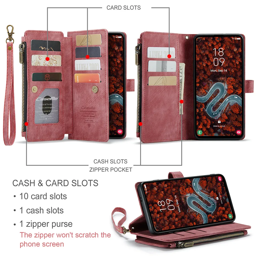 Custodia Luxury per Samsung S24+ Rosso: Portafoglio e Supporto - 5