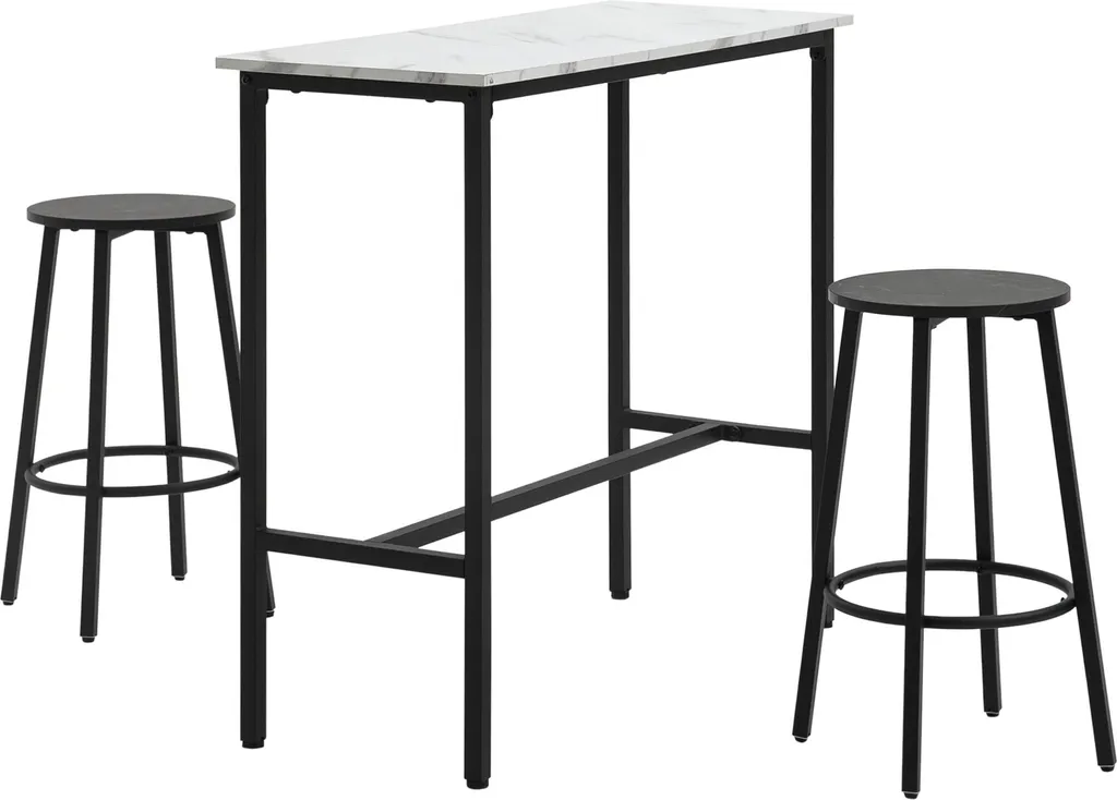Mange-Debout avec 2 Tabourets en Acier Robuste Design Blanc et Noir