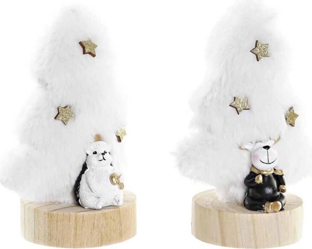 Weihnachtsschmuck DKD Home Decor natürlich Schwarz Baum Gold Weiß Harz Holz MDF (12 x 8 x 15,5 cm) (2 Stück)