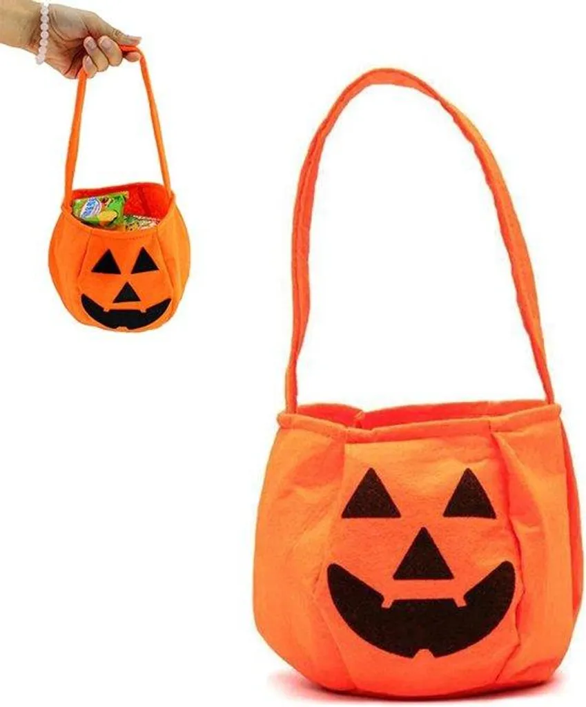 Sac d'Halloween pour enfants porte-bonbons en feutre orange et noir