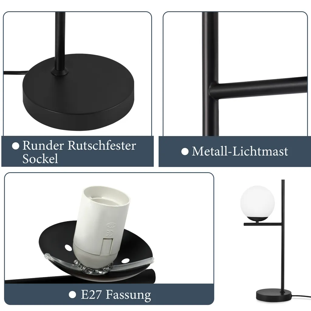 ZMH Lampada Da Tavolo Industriale In Metallo Nero, Paralume A Piuma, Design Vintage, E27 Max 60W, Interruttore, Cavo 160 Cm, Per Comodino E Scrivania - 5