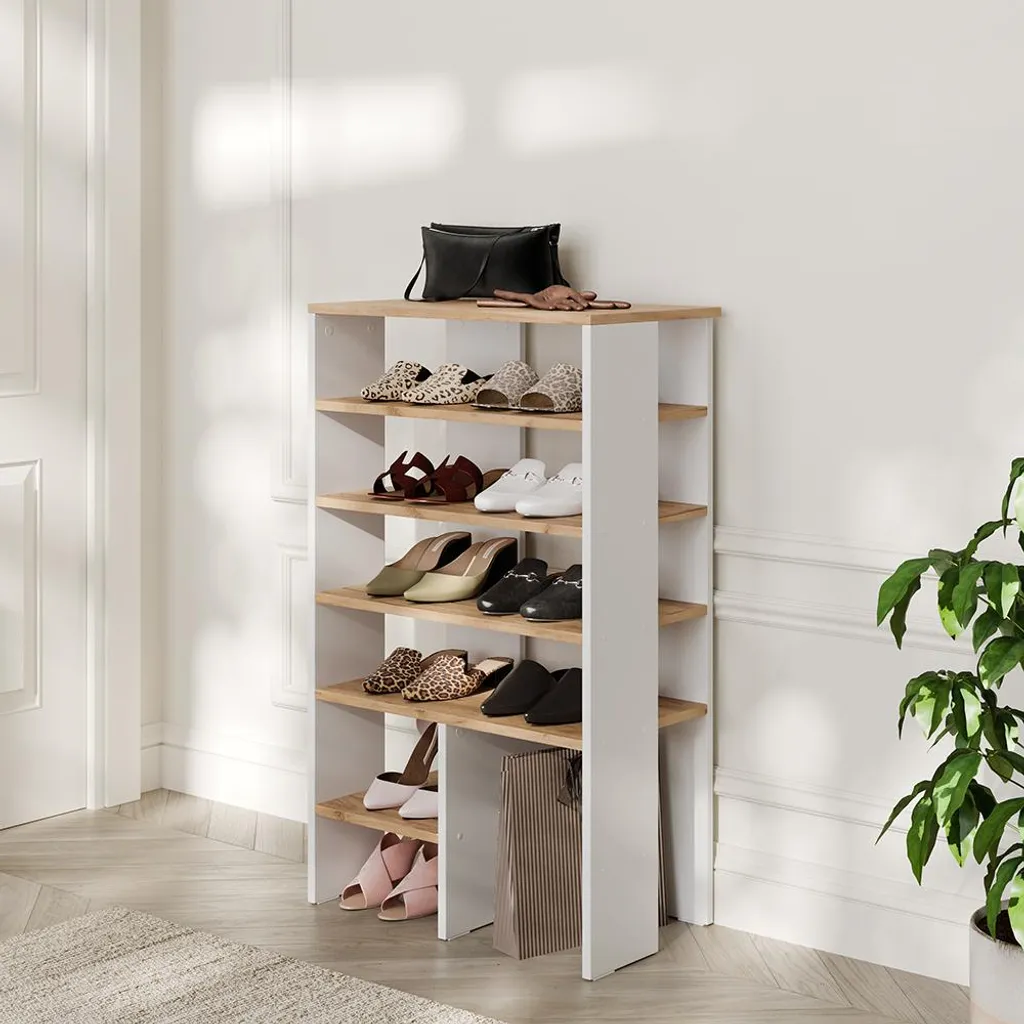 Rangement chaussures Vicco Marlon Chêne et Or avec 5 grandes niches