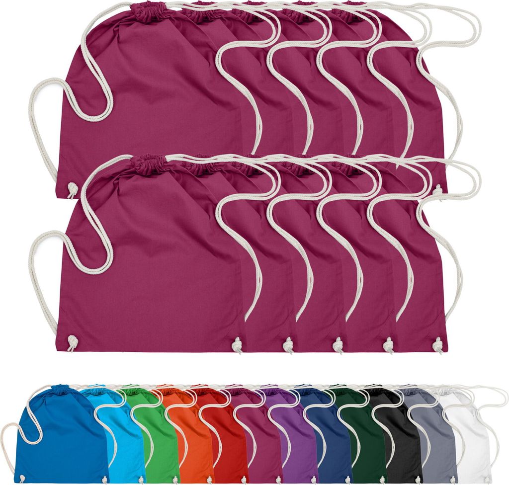 10er PACK Baumwoll Turnbeutel Sportbeutel Zuziehbeutel Sack Produktbild 