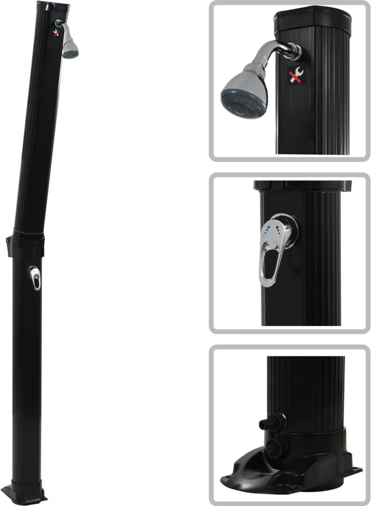 Douche solaire pliante noire 214 cm avec réservoir de 23 L pour jardin