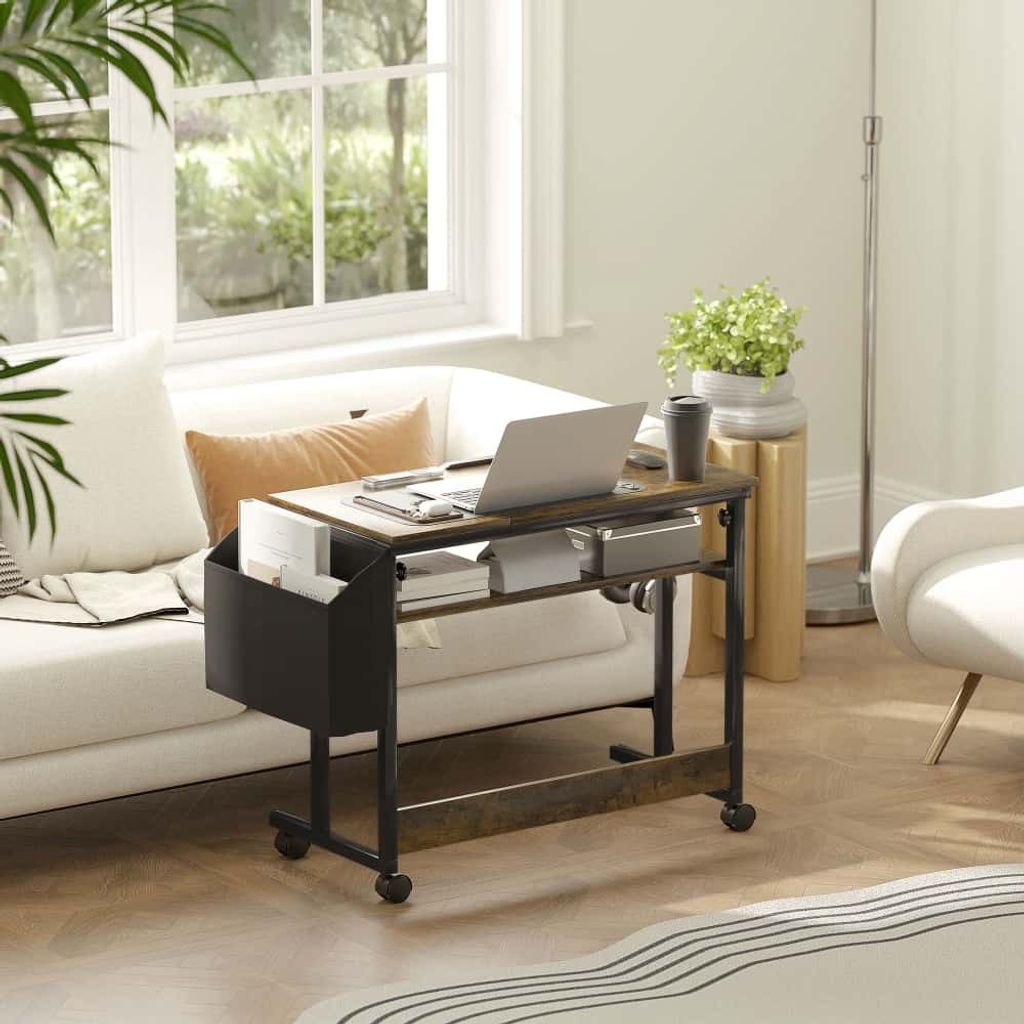 AIORBER Computertisch,höhenverstellbar,kippbare Plattform,vier Rollen,Aufbewahrungstasche,Schreibtische,für Arbeitszimmer,Büro,92x40x67,5-104cm,...