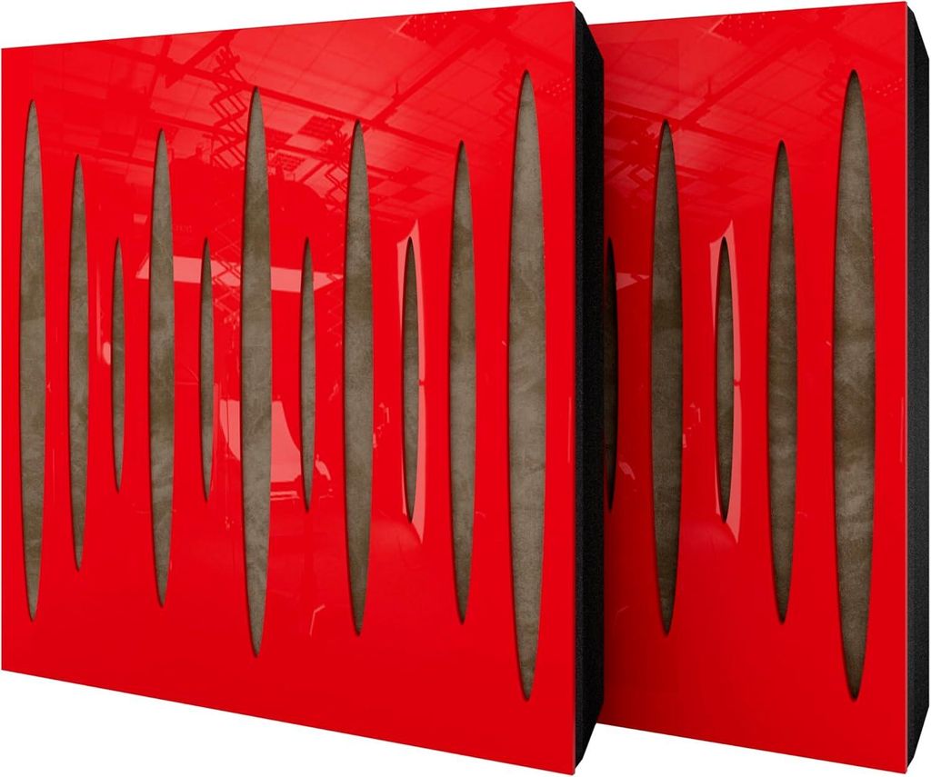 2er-Pack – Akustikpaneel mit Samtstoff und Befestigungsset |50x50x5cm|Schallabsorption-Diffusion-Reflexion-Schalldämmung|[PULSAR -Roter Kunststo...