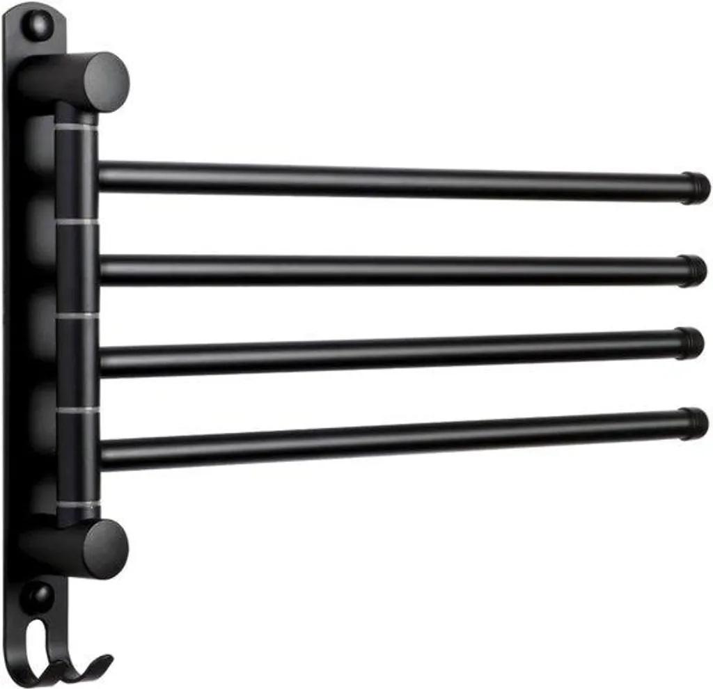 Rangement serviettes pivotant noir 32cm, gain de place salle de bain