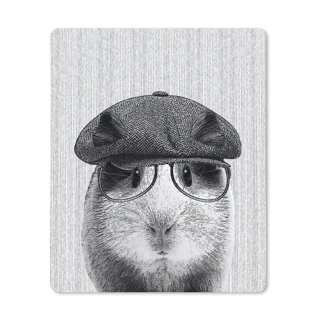 MuchoWow Mauspad Mousepad Meerschweinchen - Baskenmütze - Brille - Hipster 19x23 cm - Mousepads - Maus Mat - Pad - Mausunterlage - Mauspads - Sp...