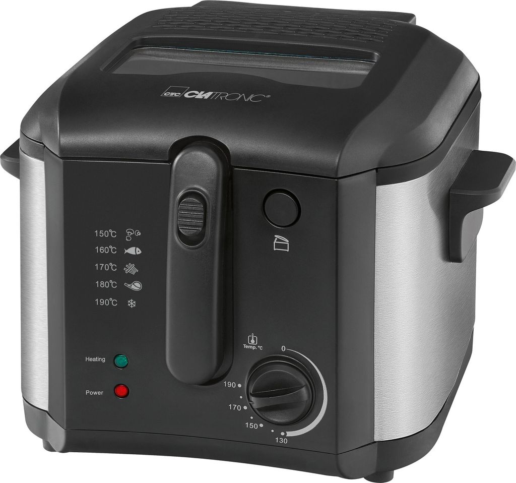 Clatronic Friteuse mit Fett | 2,5 L | Fritteuse 130-190°C | Geruchsfilter | 1600W | Abtropfvorrichtung | Friteuse Öl | Fritteuse mit Öl | FR 3649