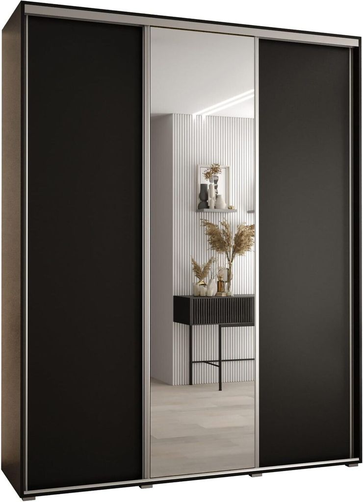 MEBLE KRYSPOL Davos 3 Schrank, drei Türen - 235,2x190x45 cm - Schwarz Schwarz Silber