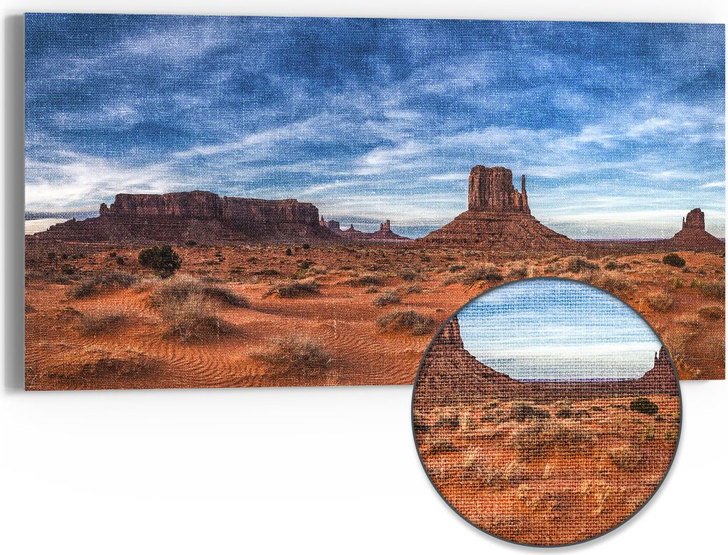 DEQORI Hybrid Leinwand Bild 60x30 cm 'Horizontlinien der Wüste' Wandbild Glas flach modern