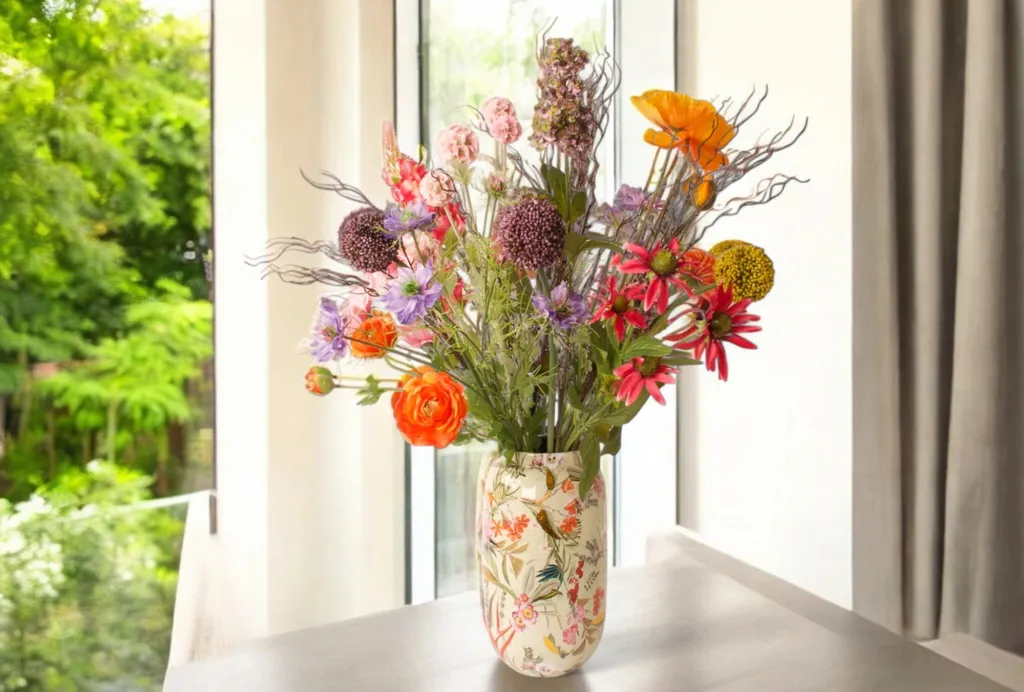 WinQ Vase en métal motif floral Ø16cm H31cm pour décoration romantique - 2