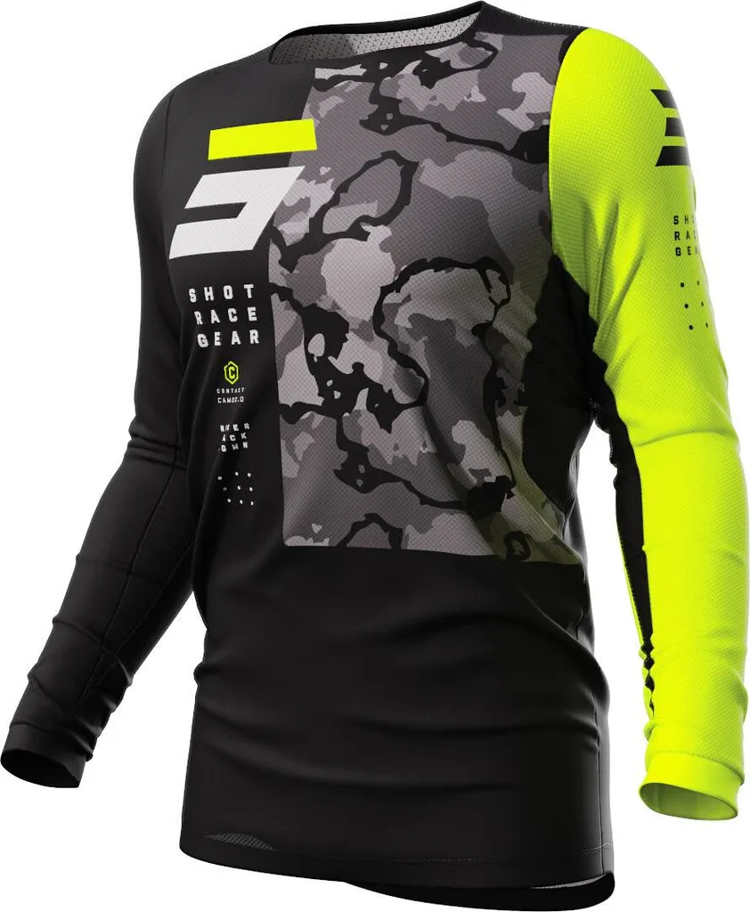 Maillot Moto Shot Contact Camo 2.0 Ultra Léger et Ventilé Noir et Néon