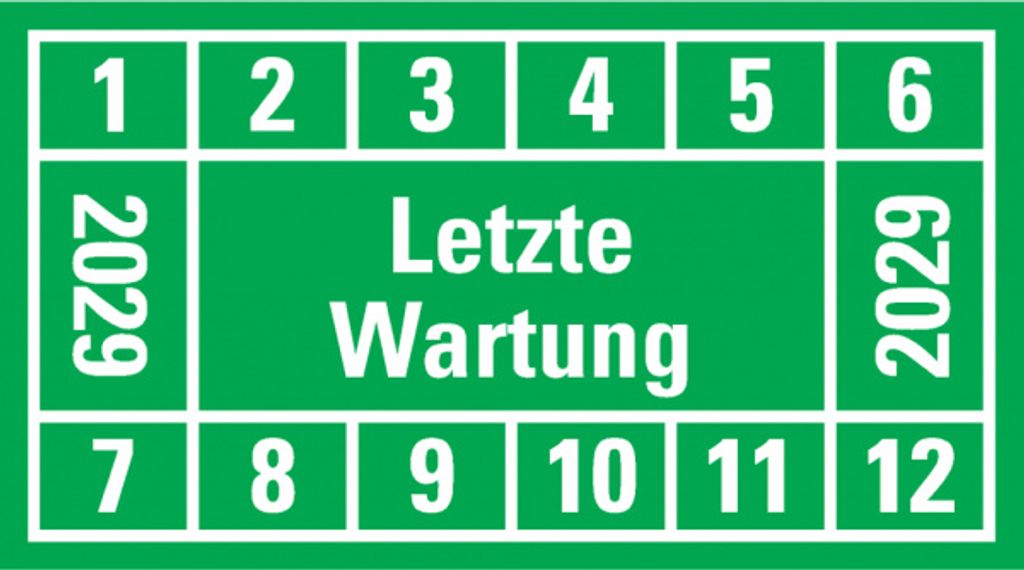 Dreifke Prüfplakette Letzte Wartung 2029, grün, Dokumentenfolie, 45x25mm, 12...