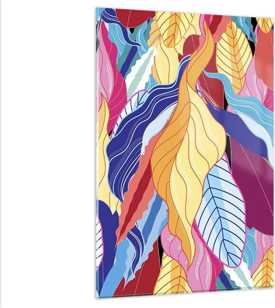 Bilder auf glas - Einteilig - Muster Blätter bunt - 80x120cm - Glasbilder - Wandbilder - Bilder - zum Aufhängen bereit - Wanddekoration aus Glas ...