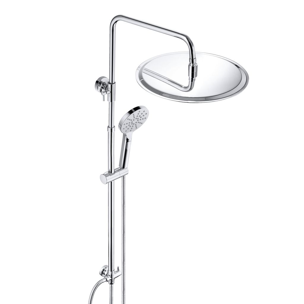 JOHO Edelstahl Duschsystem ohne Armatur, Chrom Regendusche set mit Wandhalterung, Duschkopf mit Schlauch, Duschstange und Kopfbrause, Rund D30 cm