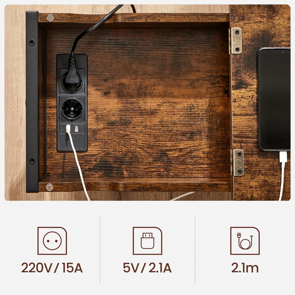Petite table pliante industrielle avec station de charge USB intégrée - 10