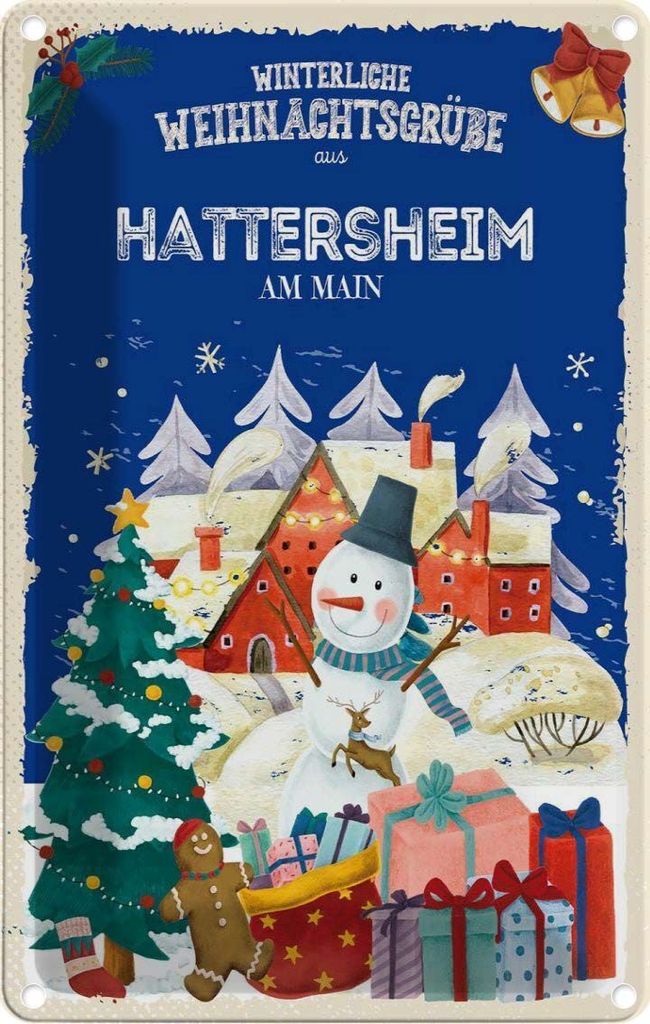vianmo Blechschild 30x20 cm Weihnachtsgrüße HATTERSHEIM AM MAIN Weihnachten