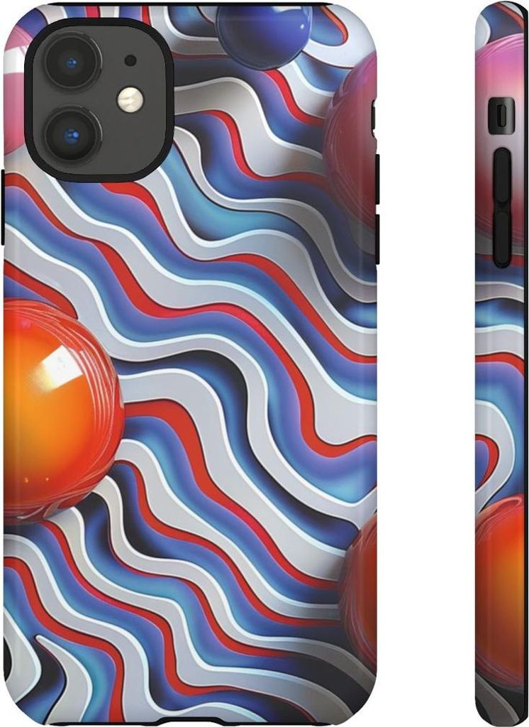 Bunte Wellenlinien mit glänzenden Kugeln – Hülle Kompatibel mit iPhone 11
