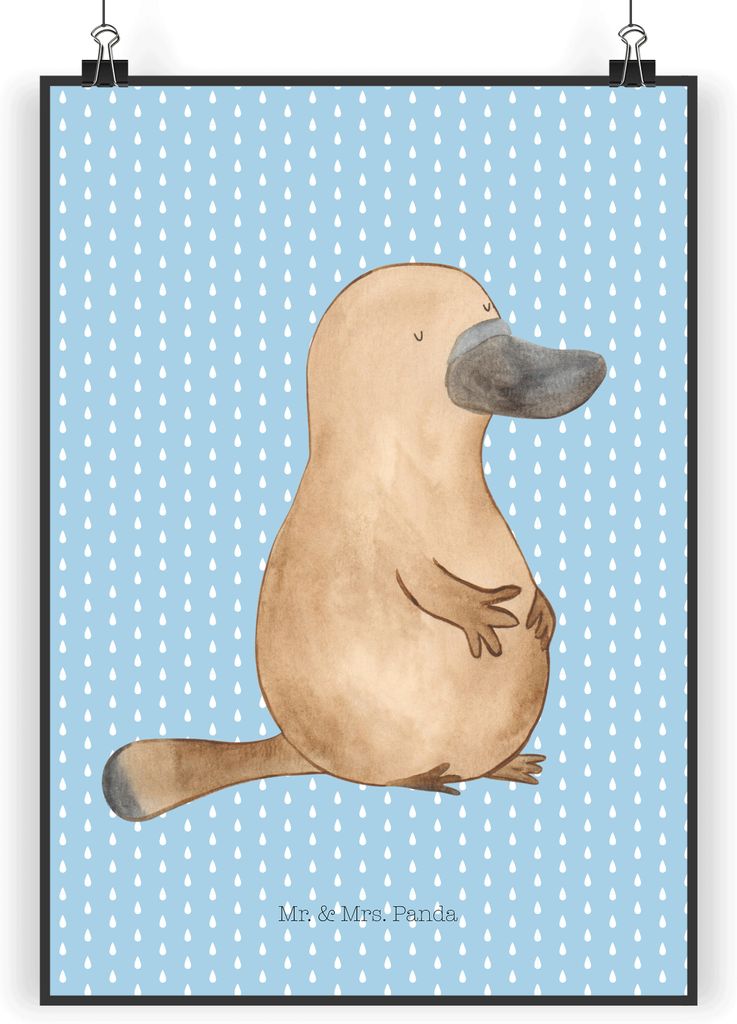 Mr. & Mrs. Panda Bild Schnabeltier Mut DIN A3 - Blau Pastell - Geschenk, drucke, Motivation, Arbeit, Büro, Posterdruck, Training, Neuanfang, Wandb...