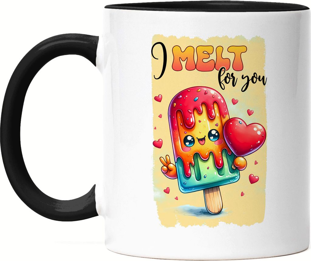 I Melt For You Tasse Schwarz Eiscreme Herz Liebe Süßes Geschenk Romantisches Design