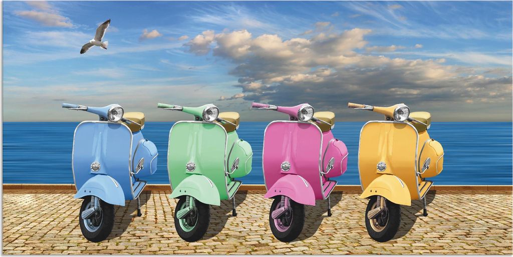 ARTland Wandbild Alu für Innen & Outdoor Vespa-Roller in bunten Farben Größe: 100x50 cm