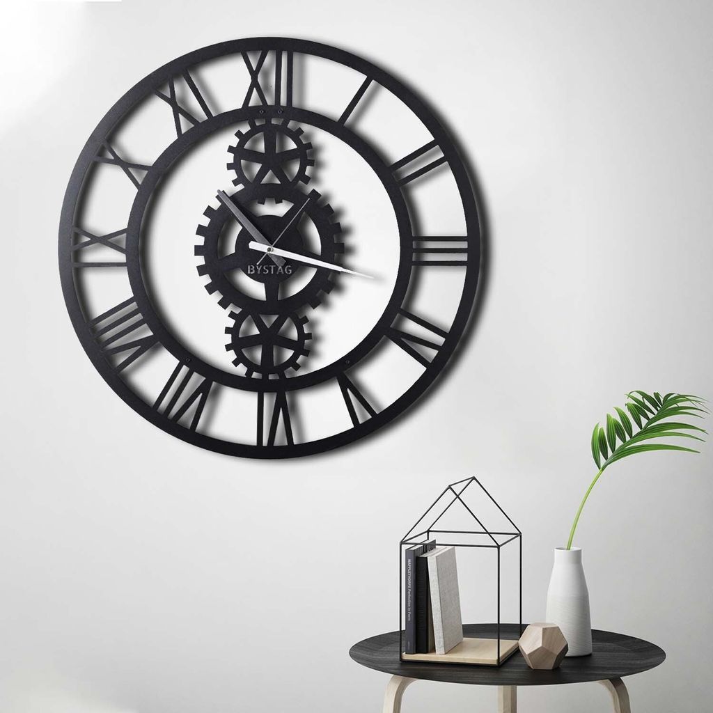 Opviq, Gear XL, horloges murales, noir, métal, 70 x 70 cm Image du produit 