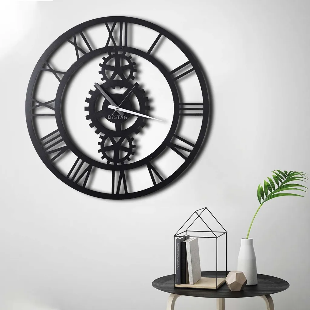 Grande Horloge Murale en Métal Noir 70 cm - Pendule Design Style Loft