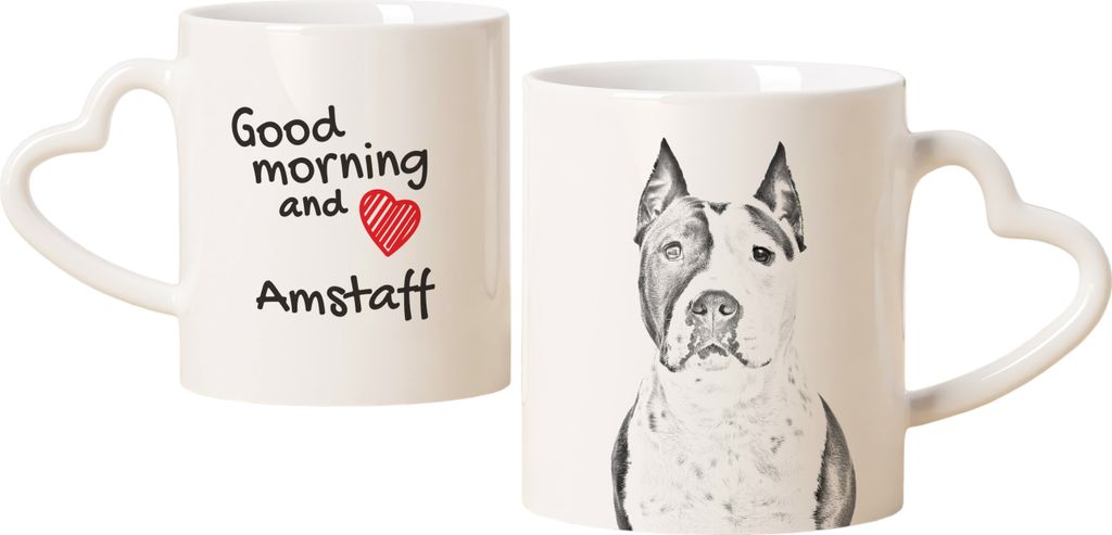American Staffordshire Terrier, Amstaff - Tasse mit Hund, entzückende Tasse mit herzförmigem Henkel, universelles Geschenk der Marke Art-Dog